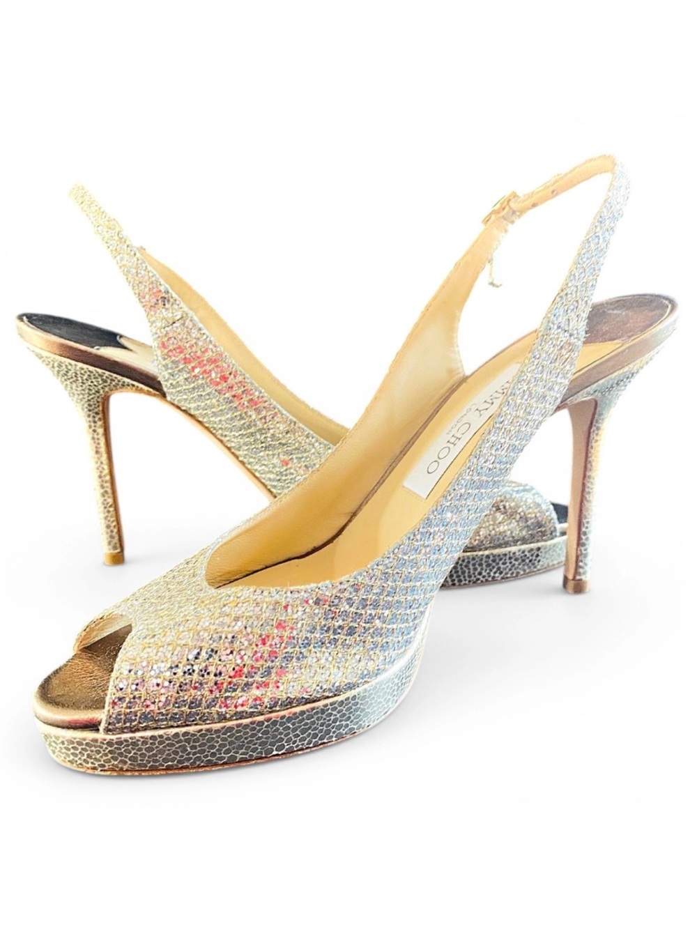 🛍️ Jimmy Choo Authentic Nova Glitter Open-Toe Slingback Heels